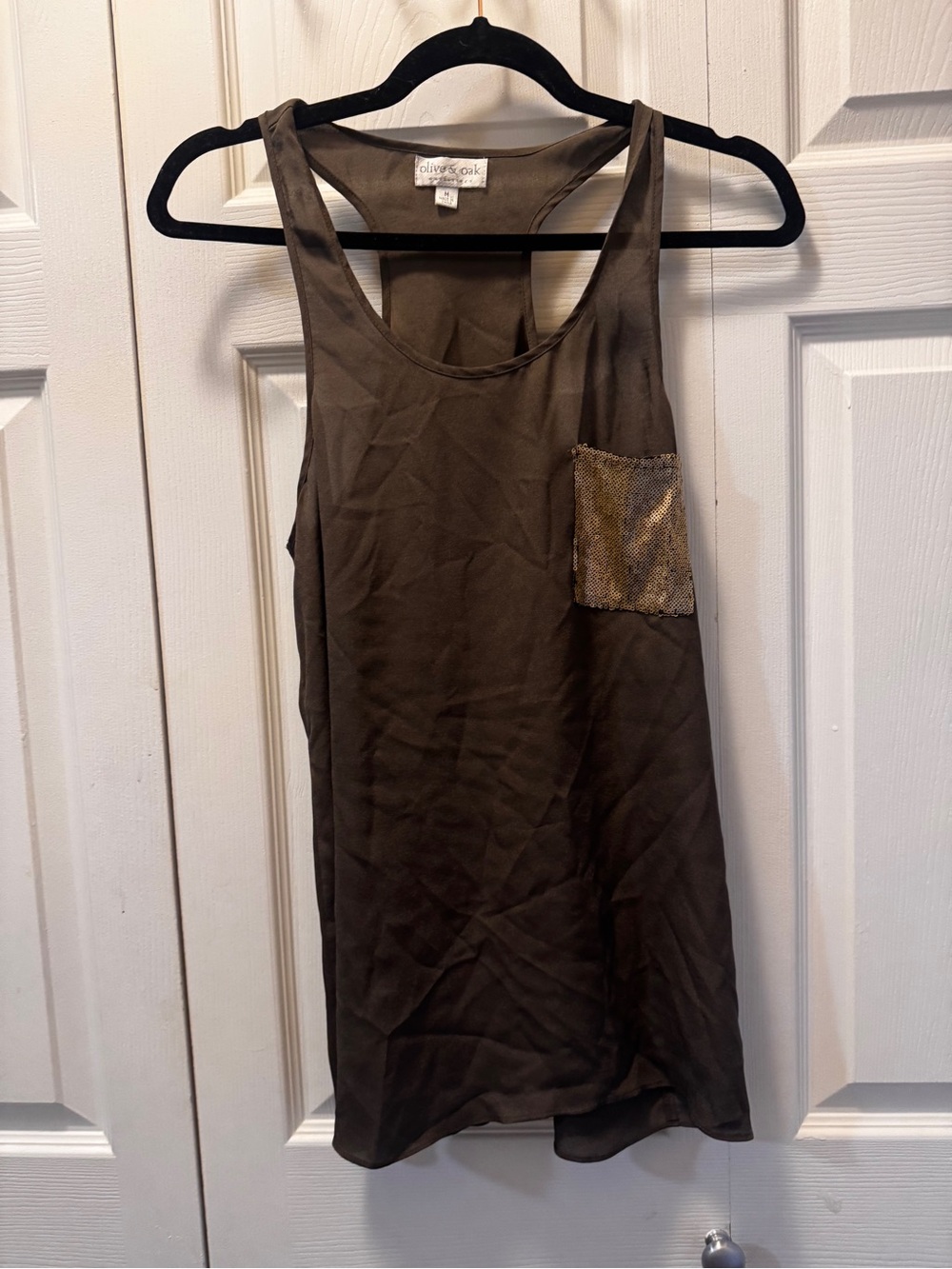 Olive & Oak Olive Green Tank with Gold Sequin Pocket